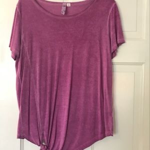 Pink tee with a tie at the bottom